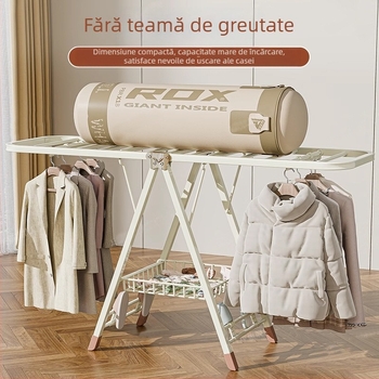 Stativ de uscat haine pe podea – două coloane, oțel carbon îngroșat, pliabil, mobil, pentru balcon interior/exterior, model 7945