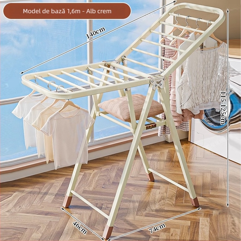 Stativ de uscat haine pe podea – două coloane, oțel carbon îngroșat, pliabil, mobil, pentru balcon interior/exterior, model 7945