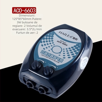 Pompă de oxigen pentru acvariu Haili cu cap dublu, flux de aer reglabil și funcționare silențioasă, modele ACO5503/6603/9610