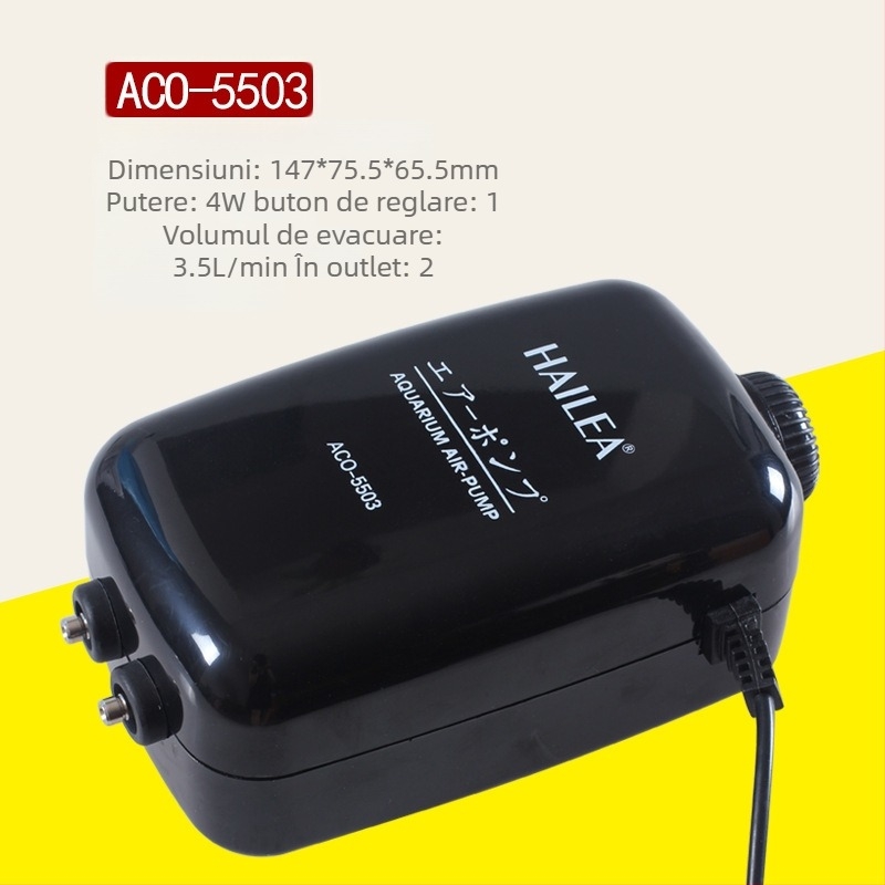 Pompă de oxigen pentru acvariu Haili cu cap dublu, flux de aer reglabil și funcționare silențioasă, modele ACO5503/6603/9610