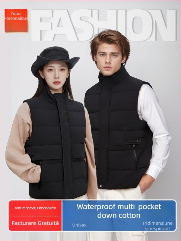 Vesta din bumbac, căptușită, impermeabilă – fără mâneci, imprimare cu logo