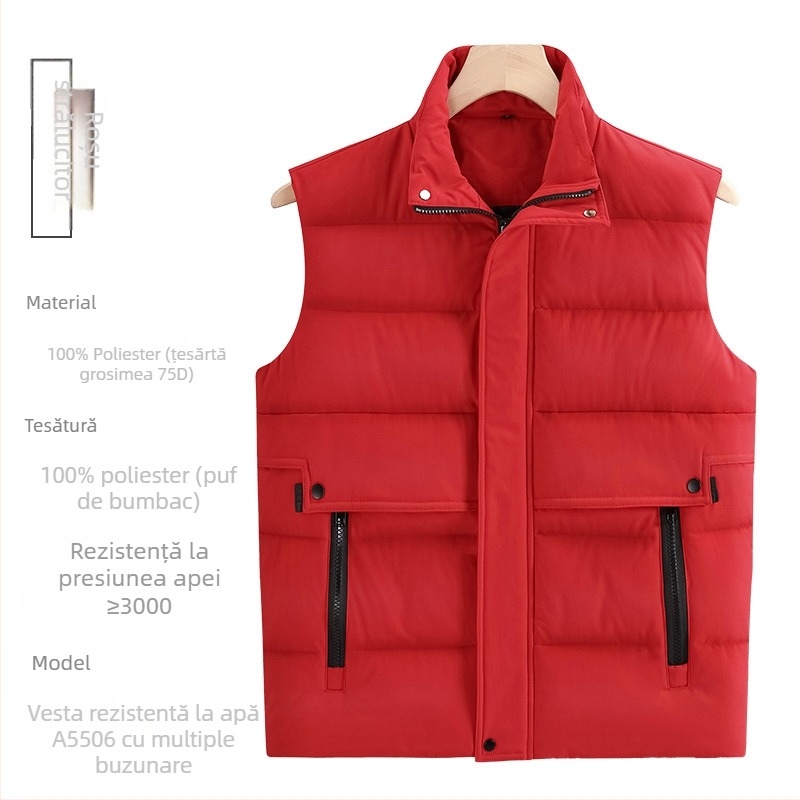 Vesta din bumbac, căptușită, impermeabilă – fără mâneci, imprimare cu logo