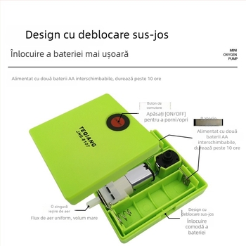 Pompa mini de oxigen pentru acvariu, alimentată cu baterie uscată No. 5 — aerator de urgență pentru pescuit în aer liber