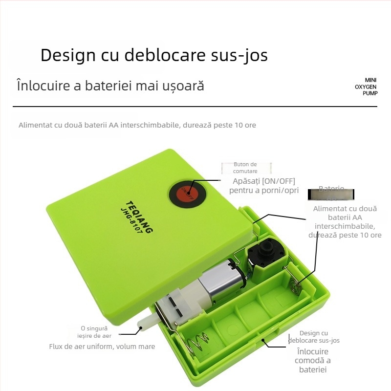 Pompa mini de oxigen pentru acvariu, alimentată cu baterie uscată No. 5 — aerator de urgență pentru pescuit în aer liber