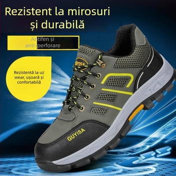 Pantofi de protecție pentru muncă cu protecție la perforare și la lovire; partea superioară din piele microfibră; talpă PU; design joasă; patru sezoane; unisex.