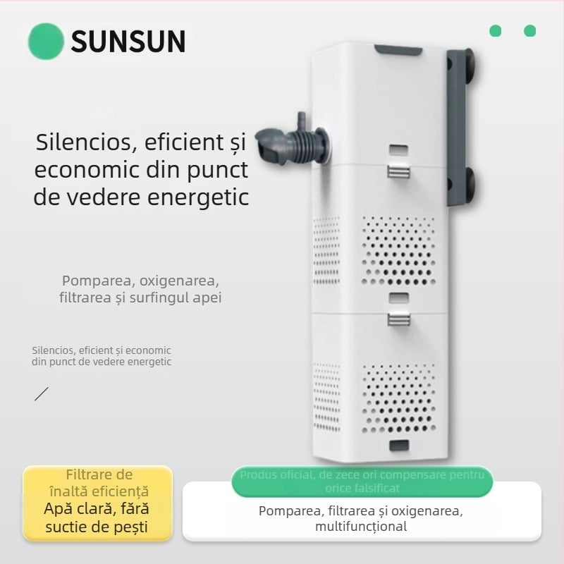 Filtru pentru acvariu all-in-one cu circulație, pompă încorporată și oxigenare; Material: Plastic