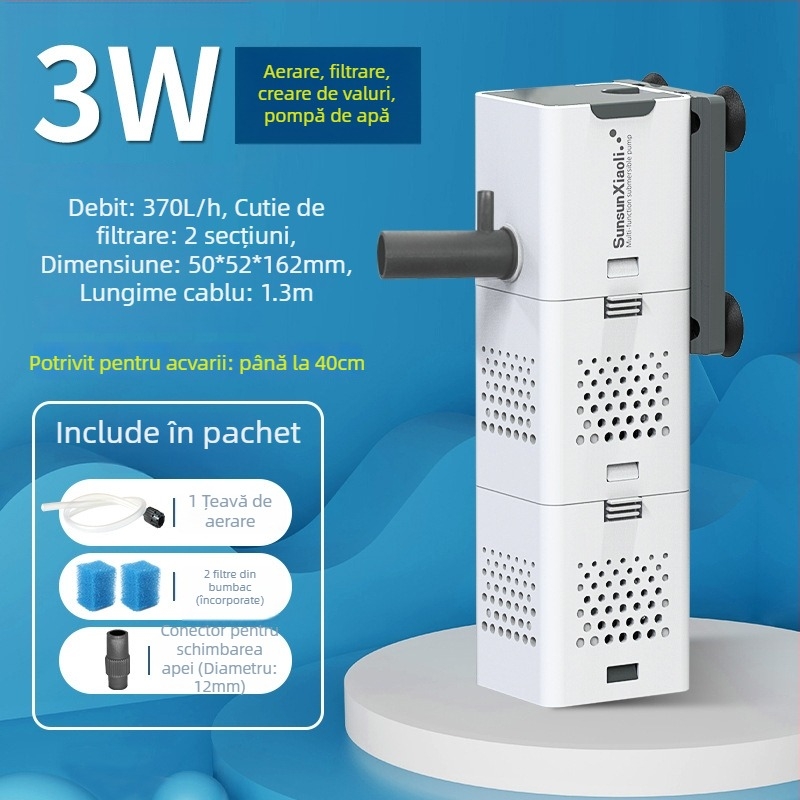 Filtru pentru acvariu all-in-one cu circulație, pompă încorporată și oxigenare; Material: Plastic