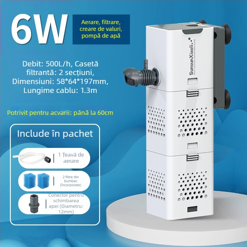 Filtru pentru acvariu all-in-one cu circulație, pompă încorporată și oxigenare; Material: Plastic