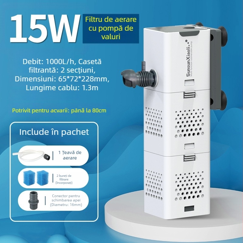 Filtru pentru acvariu all-in-one cu circulație, pompă încorporată și oxigenare; Material: Plastic