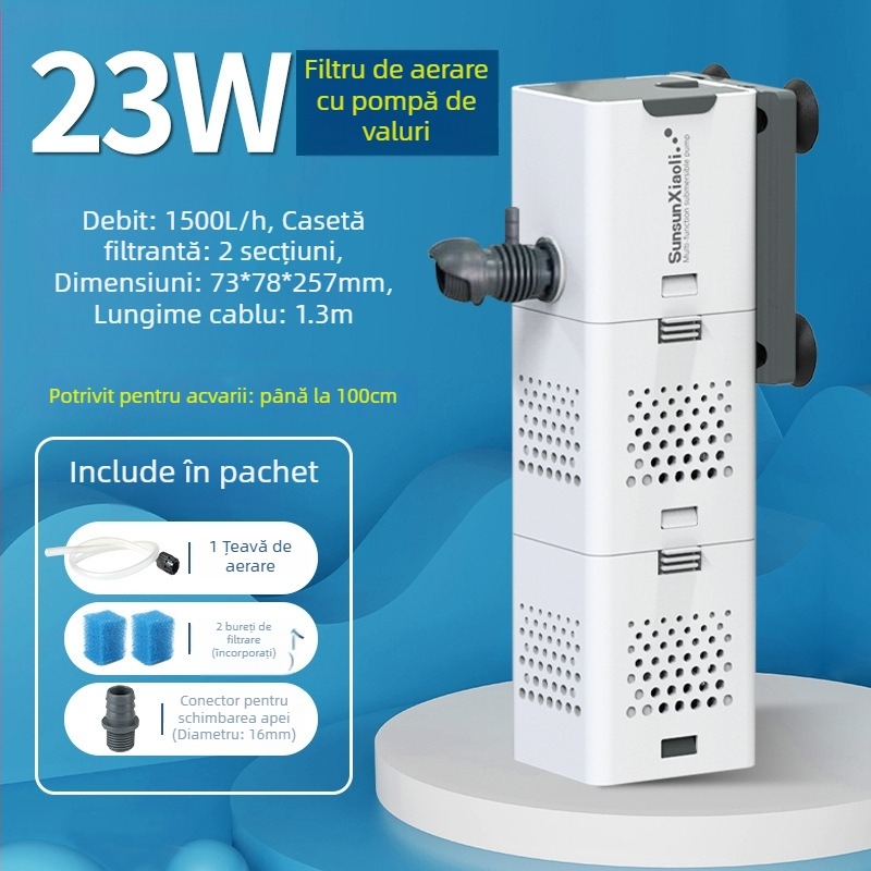 Filtru pentru acvariu all-in-one cu circulație, pompă încorporată și oxigenare; Material: Plastic