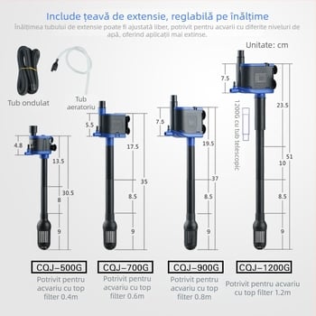 Pompă submersibilă pentru acvariu, trei în unu: filtrare și aerare; corp din plastic; montaj pe perete vertical