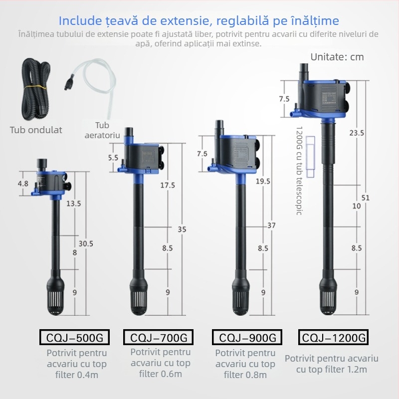 Pompă submersibilă pentru acvariu, trei în unu: filtrare și aerare; corp din plastic; montaj pe perete vertical