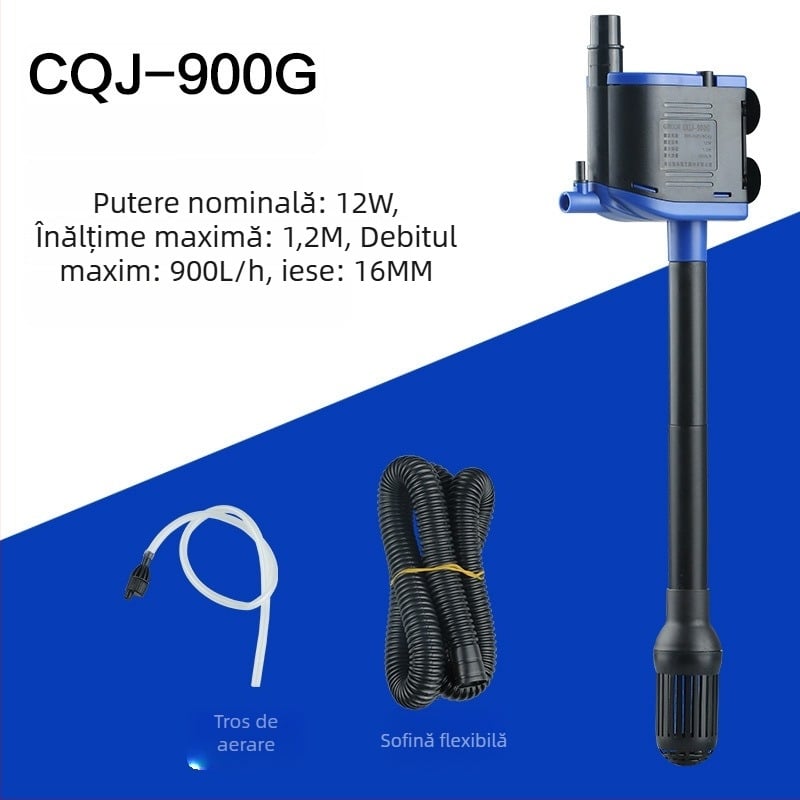 Pompă submersibilă pentru acvariu, trei în unu: filtrare și aerare; corp din plastic; montaj pe perete vertical