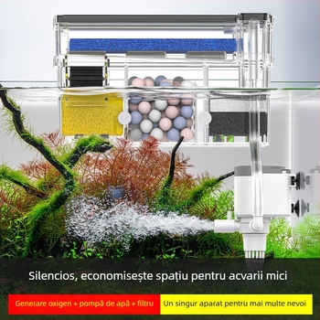 Filtru pentru acvariu montat pe perete, sistem de circulație 3-în-1 pentru oxigenare și purificare a apei, din plastic, Songbao 22222