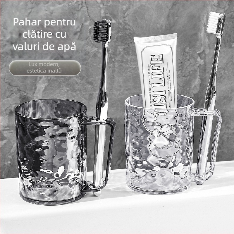 Pahar cilindric din acril pentru periuta de dinți și clătire, cu model glaciar, stil lux lejer