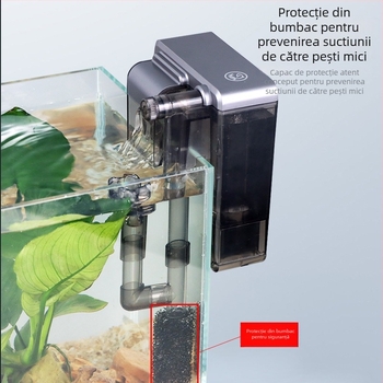 Filtru de acvariu montat pe perete — filtrare 3 în 1, circulația apei și oxigenarea, corp din plastic, material filtrant din bumbac