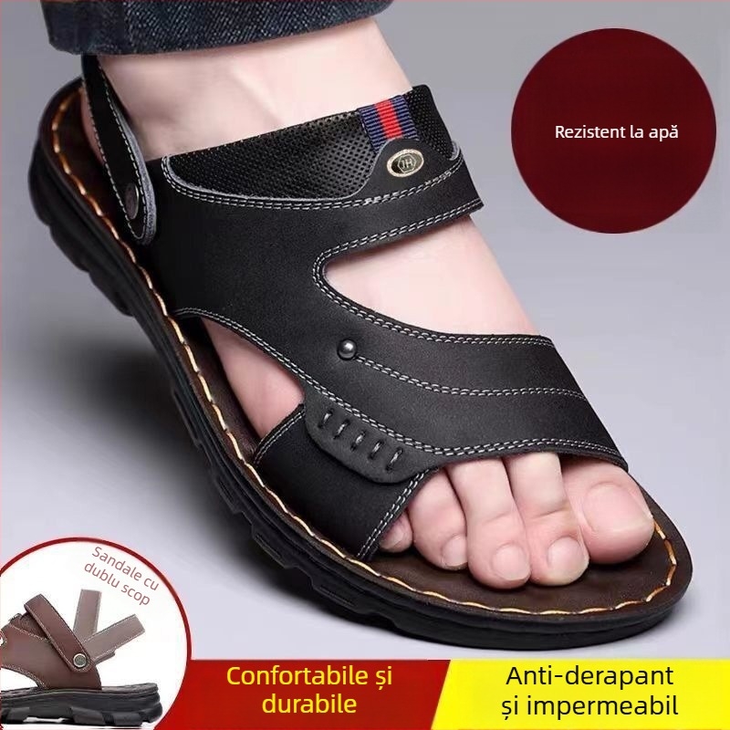 Sandale pentru bărbați — deget deschis, respirante, suprafață din nubuk de vițel, talpă din PVC, stil relaxat