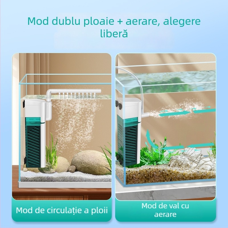 Filtru-pompă pentru acvariu: filtru mic, multifuncțional, cu pompă de circulație încorporată, aerare prin valuri și duș submersibil tip ploaie pentru acvarii mici • Material: plastic • Brand: Kyung ye • Greutate: 173 g