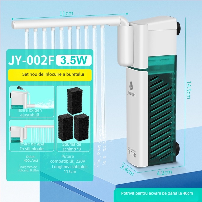 Filtru-pompă pentru acvariu: filtru mic, multifuncțional, cu pompă de circulație încorporată, aerare prin valuri și duș submersibil tip ploaie pentru acvarii mici • Material: plastic • Brand: Kyung ye • Greutate: 173 g