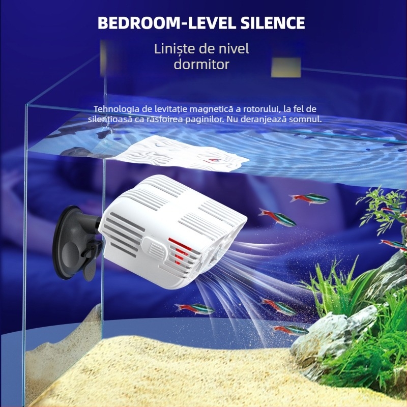 Pompă de valuri cu două capete pentru acvariu, flux 360° silențios, cu ventuze