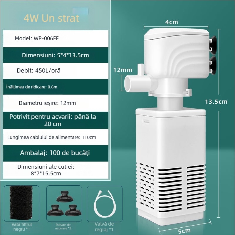 Pompă de filtrare pentru acvariu, trei în unu, circulație silențioasă (Carcasă din plastic, 0.2–1 kg)