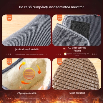 Ghete de iarnă pentru bărbați, căptușite cu fleece, închidere Velcro, talpă PU
