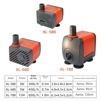 Pompa submersibilă pentru acvariu, ultra-quiet, compactă pentru circulație și fântână, 3W/5W, plastic, 0,5 kg