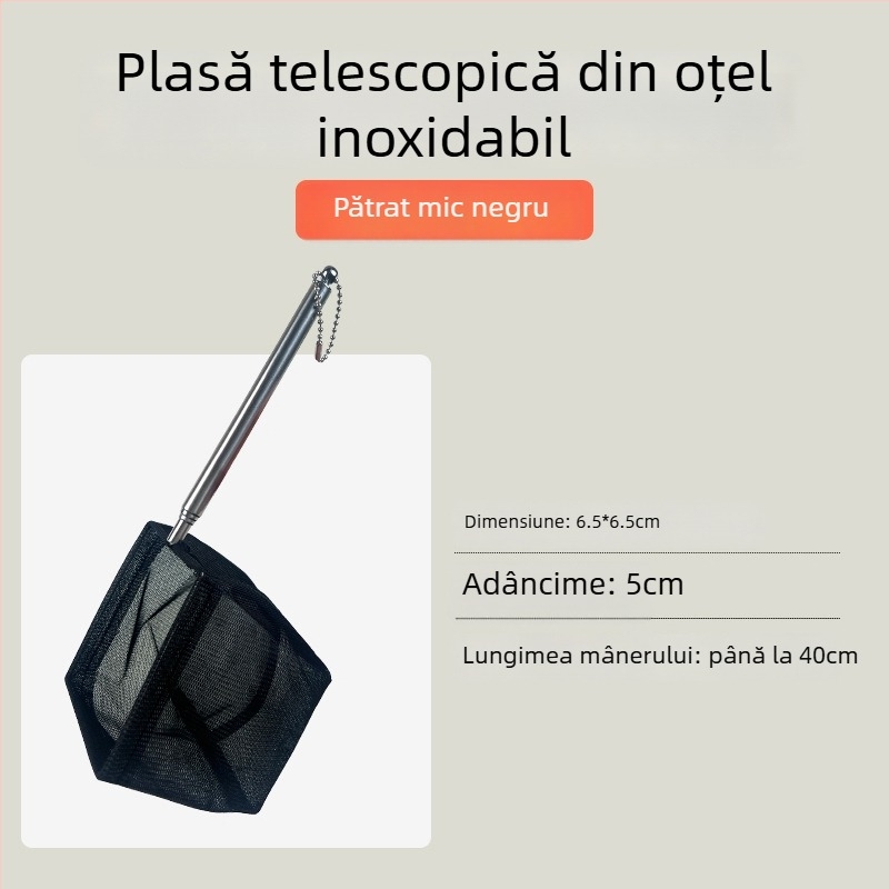Plasă de pescuit din oțel inoxidabil retractabilă, cu mâner lung, formă rotundă și pătrată (50 g)