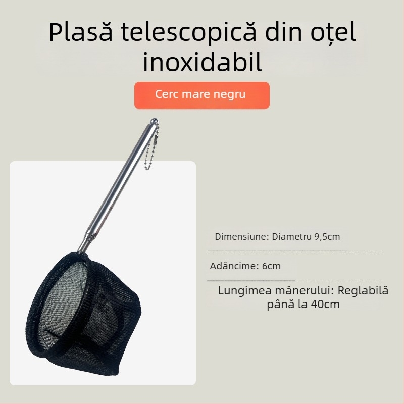 Plasă de pescuit din oțel inoxidabil retractabilă, cu mâner lung, formă rotundă și pătrată (50 g)