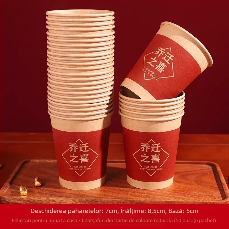 Cupe de hârtie, de unică folosință pentru inaugurarea casei, cu model text, ambalaj OPP, material: hârtie, potrivite pentru Ziua Chineză a Îndrăgostiților