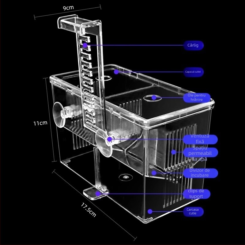 Cutie din polipropilenă pentru izolare și incubare a guppy-ului și a peștilor tropicali