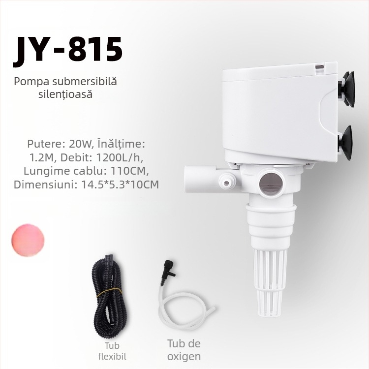 Pompă submersibilă pentru acvariu cu oxigenare și filtrare, filtru 4 în 1, montaj pe perete, silențioasă și economică