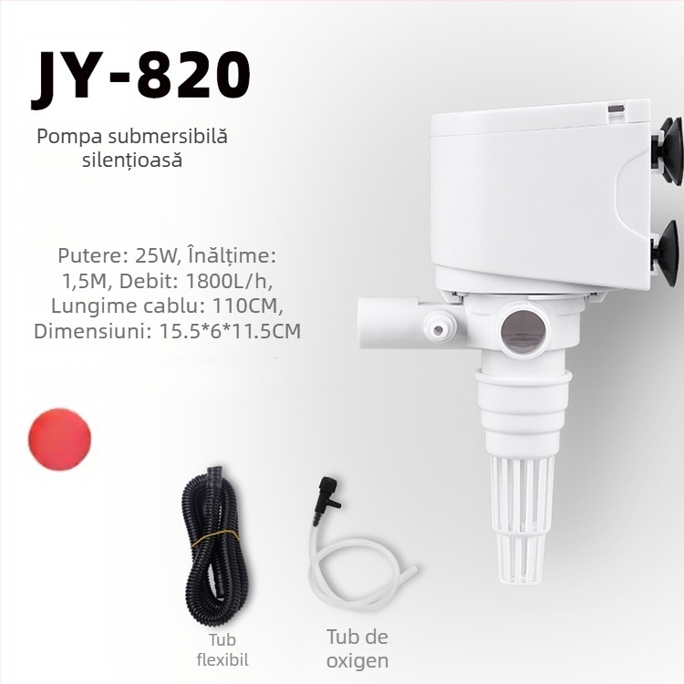 Pompă submersibilă pentru acvariu cu oxigenare și filtrare, filtru 4 în 1, montaj pe perete, silențioasă și economică