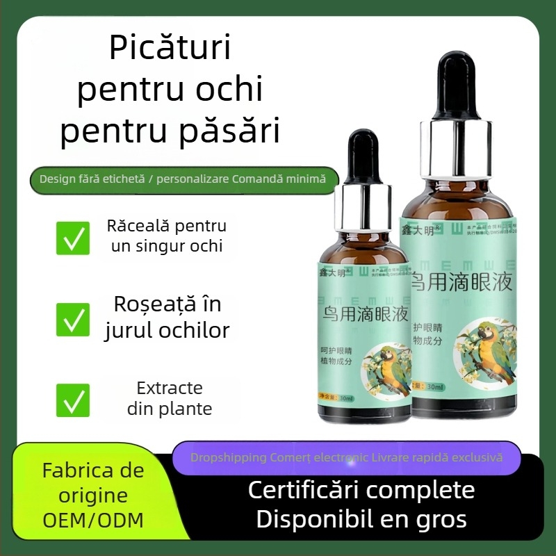 Picături oculare pentru papagali și păsări – o singură picătură pentru un ochi, pentru ochii lăcrimați, păsări adulte