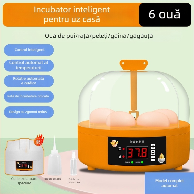 Incubator de ouă pentru uz casnic, rotire automată a ouălor, capacitate 6 ouă, pentru ouă de pui și prepelițe