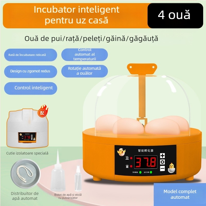 Incubator de ouă pentru uz casnic, rotire automată a ouălor, capacitate 6 ouă, pentru ouă de pui și prepelițe