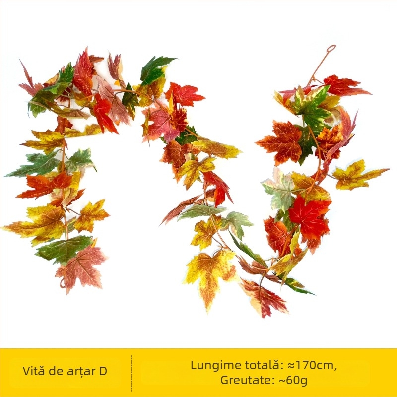Liană artificială cu frunze de arțar pentru decor de perete, cu flori de mătase, confecție din rattan, ambalaj OPP, semi-automat și semi-manual