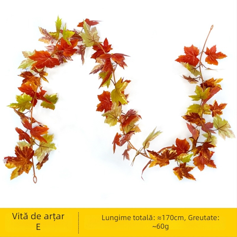 Liană artificială cu frunze de arțar pentru decor de perete, cu flori de mătase, confecție din rattan, ambalaj OPP, semi-automat și semi-manual