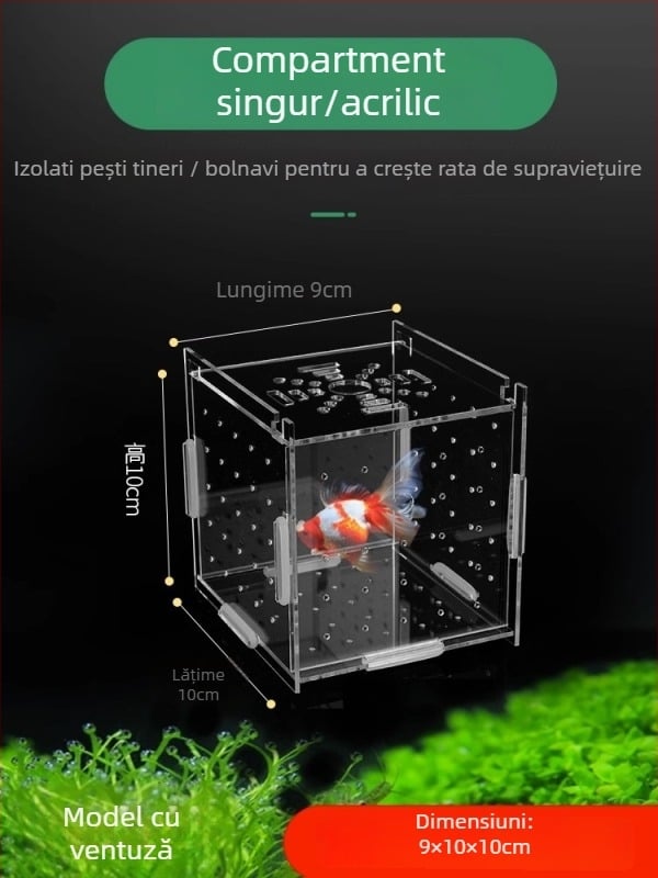 Cutie izolatoare acrilică pentru acvariu – incubare guppy, pui de țestoasă, Betta și pești tropicali; Material: acrilic; Origine: Hebei; Categorie: echipamente acvariu