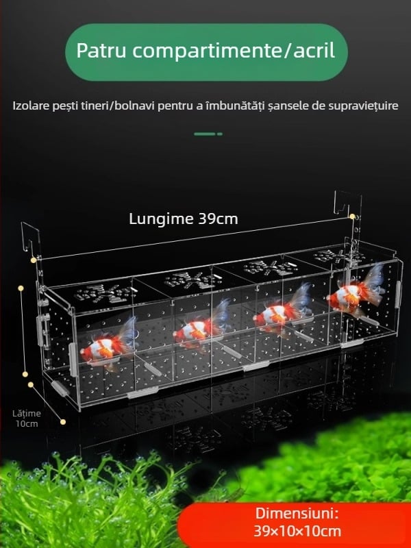 Cutie izolatoare acrilică pentru acvariu – incubare guppy, pui de țestoasă, Betta și pești tropicali; Material: acrilic; Origine: Hebei; Categorie: echipamente acvariu