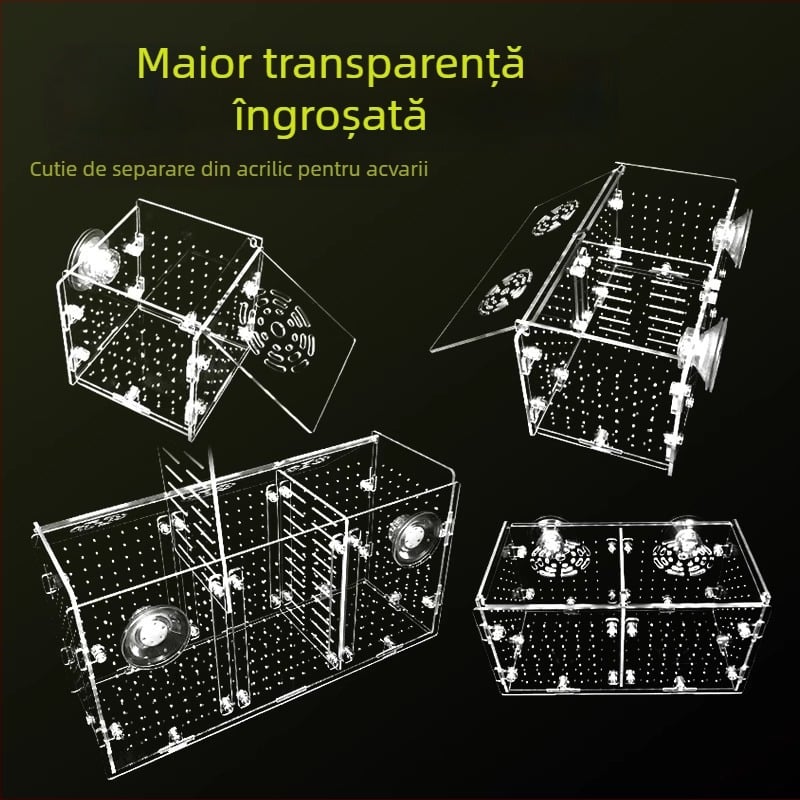 Cutie izolatoare acrilică pentru acvariu – incubare guppy, pui de țestoasă, Betta și pești tropicali; Material: acrilic; Origine: Hebei; Categorie: echipamente acvariu