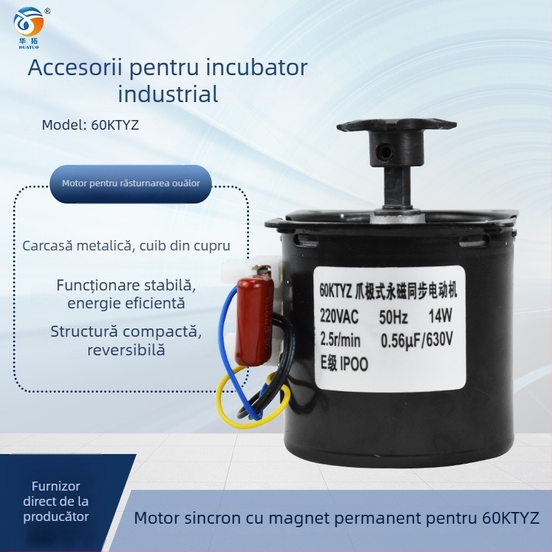 Accesorii pentru incubatoare: motor industrial de răsucire a ouălor (motor sincron 60KTYZ) pentru incubatoare; compatibil cu găini, gâște, rațe, fazani, porumbei; controlul temperaturii 0–99°C; procesare personalizată