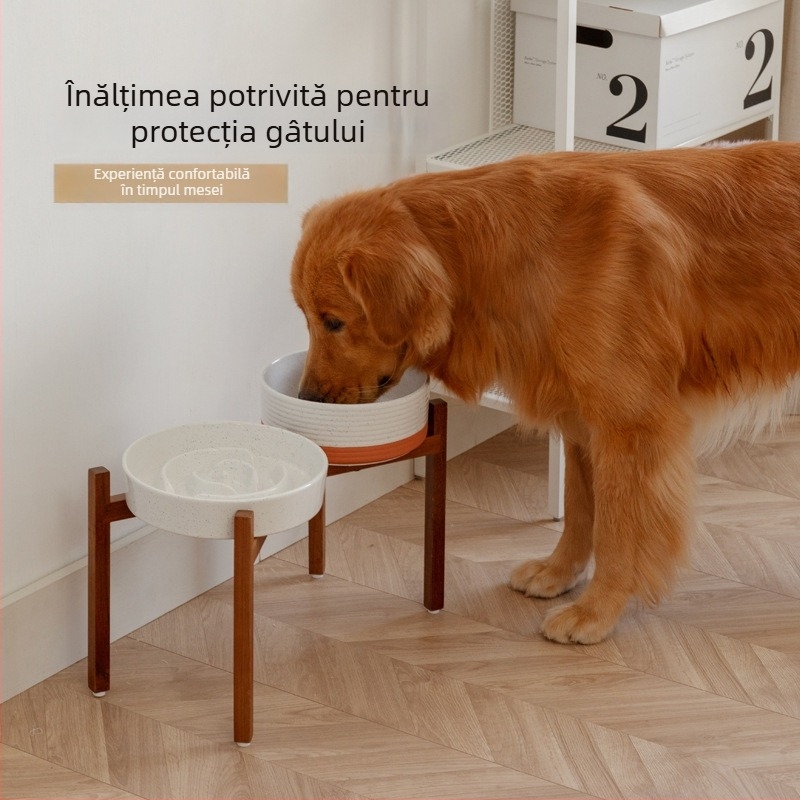 Vas ceramic pentru animale de companie cu alimentare lentă, vas dublu, anti-răsturnare, pentru apă și mâncare, Xingmi ceramics