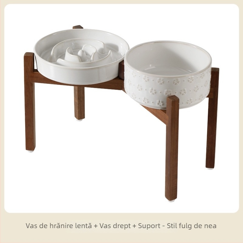 Vas ceramic pentru animale de companie cu alimentare lentă, vas dublu, anti-răsturnare, pentru apă și mâncare, Xingmi ceramics