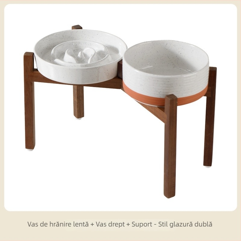 Vas ceramic pentru animale de companie cu alimentare lentă, vas dublu, anti-răsturnare, pentru apă și mâncare, Xingmi ceramics