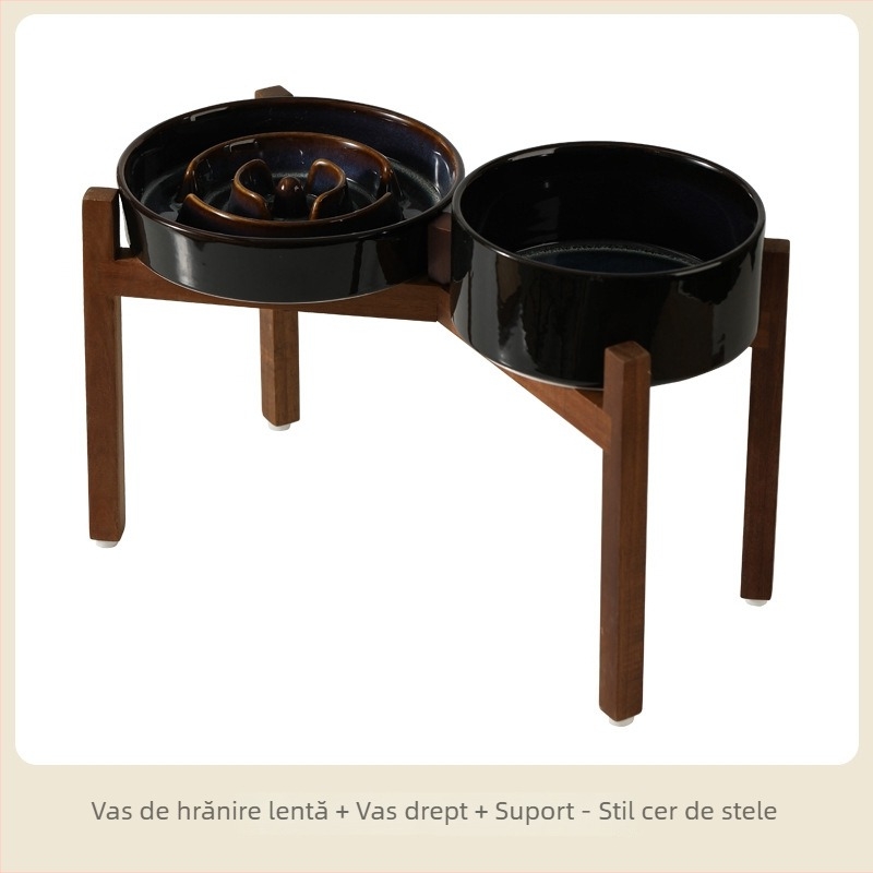 Vas ceramic pentru animale de companie cu alimentare lentă, vas dublu, anti-răsturnare, pentru apă și mâncare, Xingmi ceramics