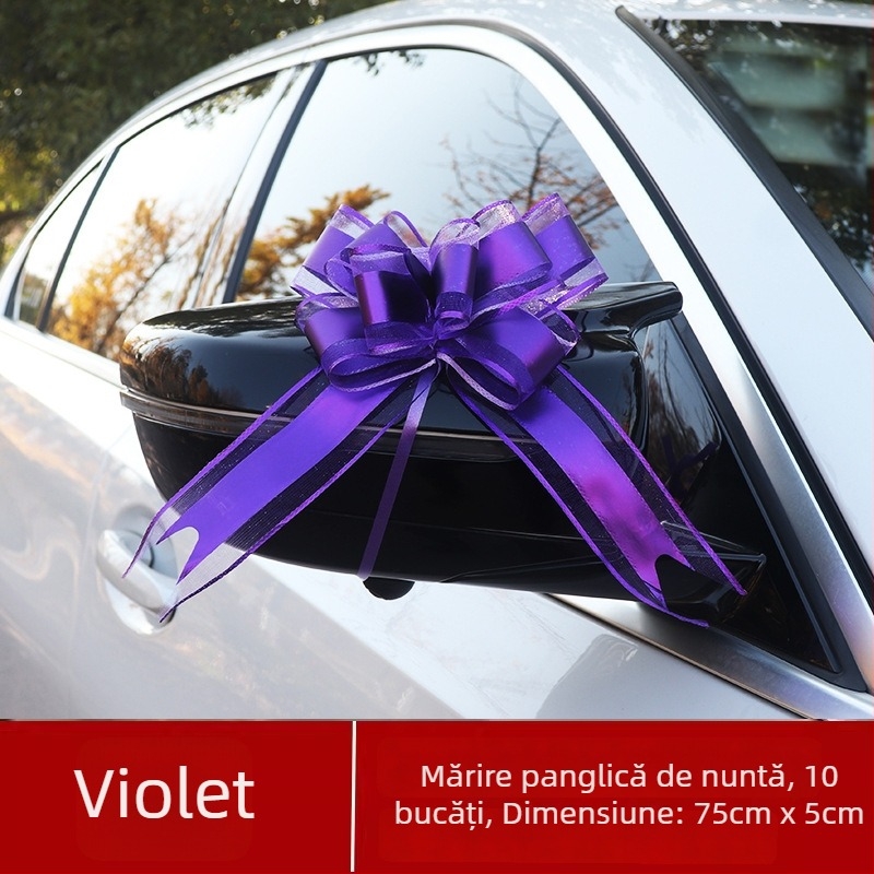 Decorațiune pentru mașina de nuntă — Mare funda pentru mânerele ușilor, panglică și floare de tras (Material: plastic; Destinație: nuntă; Categorie: recuzită pentru decorarea spațiului; Elemente: panglică, floare de tras)