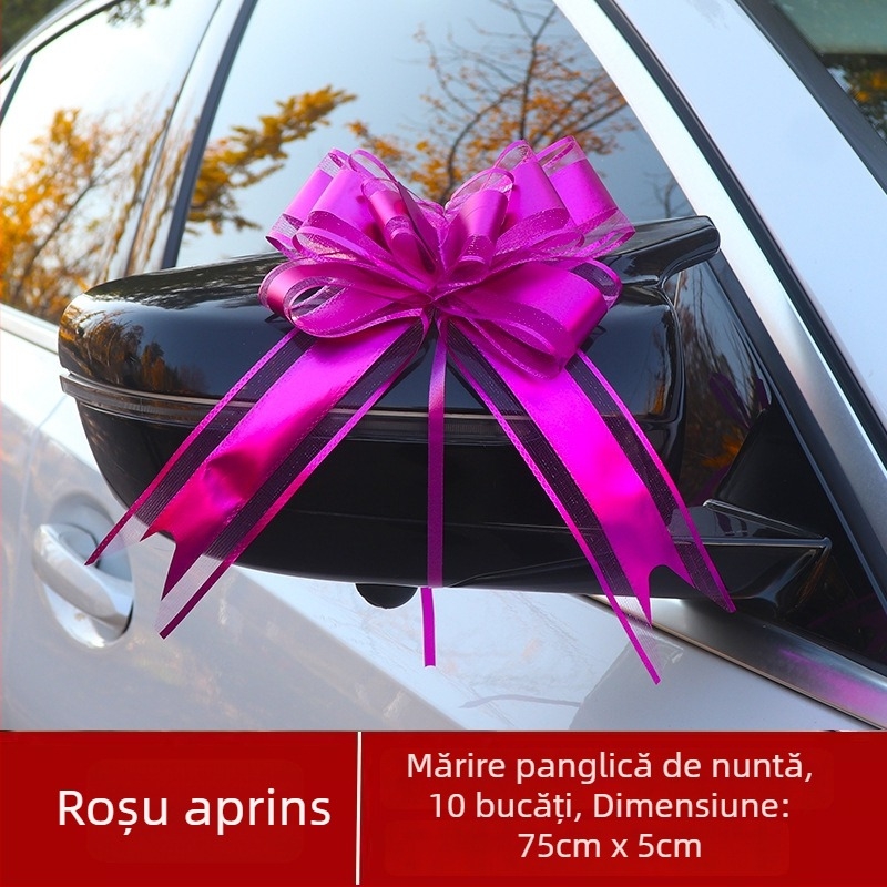 Decorațiune pentru mașina de nuntă — Mare funda pentru mânerele ușilor, panglică și floare de tras (Material: plastic; Destinație: nuntă; Categorie: recuzită pentru decorarea spațiului; Elemente: panglică, floare de tras)