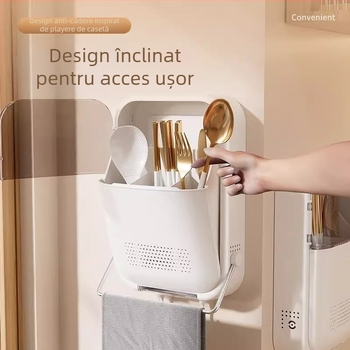 Suport montat pe perete pentru bețile de mâncare | bucătărie, seria Chopstick Tube, material PP, recipient de drenaj pentru linguri, imprimare siglei disponibilă