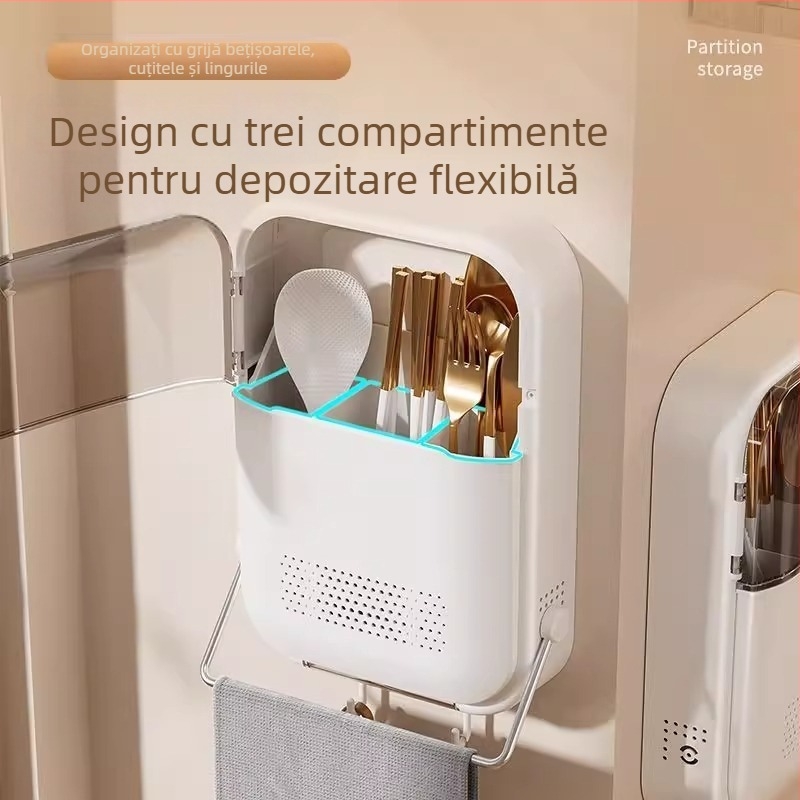 Suport montat pe perete pentru bețile de mâncare | bucătărie, seria Chopstick Tube, material PP, recipient de drenaj pentru linguri, imprimare siglei disponibilă